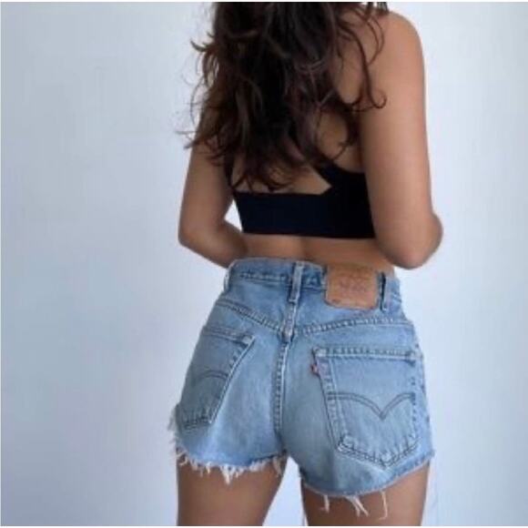 LEVIS Revolve Blue Medium Wash Button Fly CutOffs Denim Jean Short Shorts 27 - Picture 1 of 9
